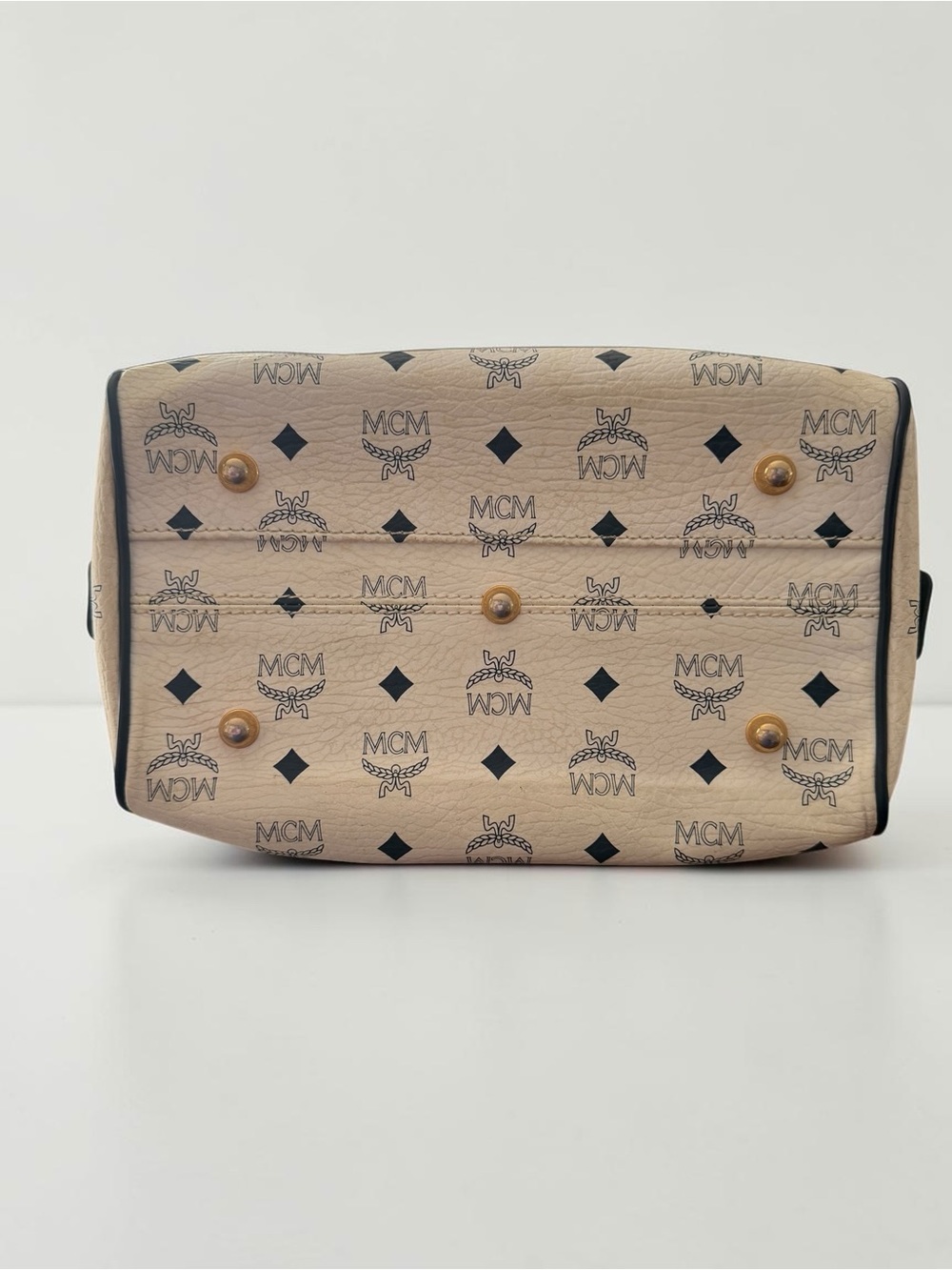 MCM Vintage Visetos Boston Satchel Ivory Black Monogram Top Handle Bag - Picture 6 of 11